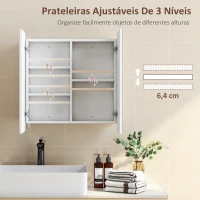 HOMCOM Armário de Casa de Banho com Espelho Design com Bordas Curvas com Prateleiras Ajustáveis 68x13x66 cm Branco(m-6)