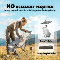 Outsunny Camping Chair for Adults Heavy Duty Folding Camp Chair with Side Pocket and Carry Bag Light Grey(m-5)