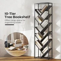 HOMCOM 10 Shelf Industrial-Style Bookshelf - Black/Grey(m-4)