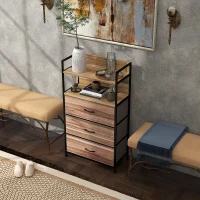 HOMCOM Meuble de rangement style industriel commode 3 tiroirs en tissu amovibles et 2 étagères - 60 x 29 x 101cm - MDF et métal(m-10)