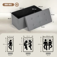 HOMCOM Storage Ottoman Bench, 89L PU Leather Folding Foot Rest Stool, End of Bed Bench, Easy Assembly, for Living Room, Bedroom, Entryway, Grey(m-3)