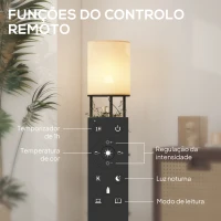 HOMCOM Candeeiro de Pé com Prateleiras 3 Temperaturas de Cor Controlo Remoto e Casquilho E27 Ø29x158 cm Preto(m-5)