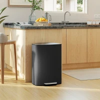 HOMCOM 50L Kitchen Bin with Soft-Close Lid and Stay-Open Function, Stainless Steel Pedal Bin with Removable Inner Bucket, Carry Handle for Kitchen, Office, Home, Black(m-2)