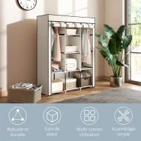 HOMCOM Armoire penderie multi-rangement - 8 étagères, 2 barres - non tissé crème(m-6)
