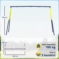 AIYAPLAY Struttura per Altalena da Giardino per Bambini 3-8 Anni in Acciaio, 4 Ganci, 260x160x178 cm, Blu(m-3)
