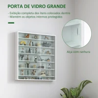 HOMCOM Vitrina de Parede em Madeira com Prateleiras Ajustáveis e 2 Portas Deslizantes de Vidro 80x9,5x83 cm Branco(m-5)