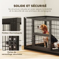 PawHut Cage pour Chien Robuste Niche Chien Intérieur Toit Ouvrant et Porte de Nourrissage Acier 94 x 60 x 64 cm Noir(m-4)