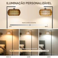 HOMCOM Candeeiro de Pé com Dupla Camada de Tela Bohémio 3 Temperaturas de Cor Brilho Ajustável Controlo Remoto 52x33x170 cm Branco e Preto(m-4)