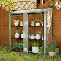 Outsunny Mini serre de jardin 3 niveaux avec bâche en plastique, 2 portes enroulables, 6 étagères, dim. 143L x 46l x 141/151H cm(m-8)
