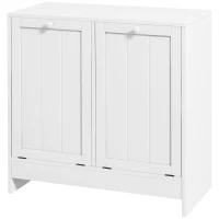 kleankin Armário de Casa de Banho com Cestos de Roupa Suja Móvel Roupa Suja com 2 Compartimentos 66x33x68 cm Branco(m-11)