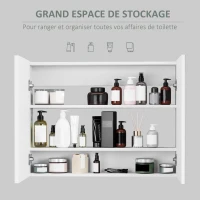 HOMCOM Armoire murale salle de bain avec miroir, 80 x 15 x 60 cm, meuble salle de bain, armoire de toilette avec double portes et étagères réglables, blanc(m-4)