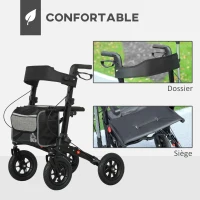 HOMCOM Déambulateur 4 roues pliable, rollator en aluminium léger, siège rembourré, dossier, poignée réglable, 69x64x98,5cm noir(m-4)