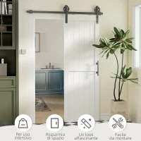 HOMCOM Porta Scorrevole in Stile Country con Binario e Maniglia in Legno e Acciaio, 71.5x213.4 cm, Bianco e Nero(m-6)