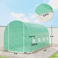 Outsunny Gewächshausfolie 4 x 2 m, wasserdicht Gartenfolie mit Tür, 8 Fenster, UV Schutz, Reißfest Polyethylen Grün(m-3)