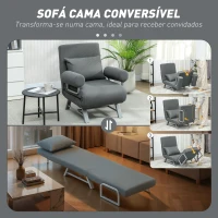 HOMCOM Sofá Cama Dobrável Estofado em Linho Sintético com Encosto Ajustável em 5 Níveis e Almofada Acolchoada 73x78x81 cm Cinzento Escuro(m-4)