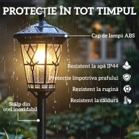 Outsunny Set de 2 Felinare Solare de Grădină 1.86 m, Lămpi de Exterior din Oțel Inoxidabil cu Înălțime Reglabilă, 2 Moduri de Lumină, IP44 Impermeabil pentru Terasă Curte Alei(m-7)