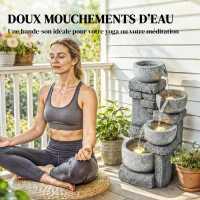 Outsunny Fontaine de Jardin Cascade 4 Niveaux Décoration Effet Pierre et Brique avec Éclairage LED 28 x 25 x 54,5 cm Gris(m-7)