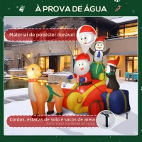 Outsunny Pai Natal Insuflável com Trenó Pinguins e Renas Insufláveis de Natal com Luzes LED Decoração de Natal 180x120x155 cm Multicor(m-10)