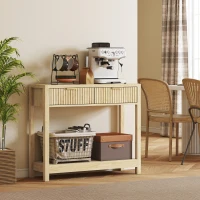 HOMCOM Console meuble 90 cm, table console étroite avec 2 tiroirs rainurés et étagère, style moderne, bois naturel(m-7)