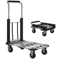 HOMCOM Carro de Transporte Dobrável de Alumínio com Rodas Plataforma Extensível e Pega Ajustável  71,5x42x95 cm Prata e Preto(m-10)