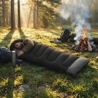 Outsunny Sleeping Bag for Adults, Lightweight & Compact Sleeping Bag, 3 Seasons, Black(m-2)