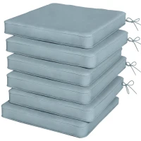 Outsunny Set of 6 Chair Cushion Seat Pads Dining Chair w/ Straps, Indoor Outdoor Removable Tie On Garden Patio, Light Grey(m-10)