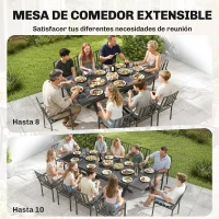 Outsunny Mesa de Comedor Exterior Extensible 154/214 cm para 8-10 Personas de Aluminio Acero con Tapa Imitación Madera Gris(m-4)