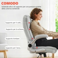 HOMCOM Sedia Ergonomica, Schienale Alto Velluto Stampato, Braccioli Ribaltabili, Bianco Crema(m-4)