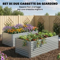 Outsunny Set di 2 Aiuole Rialzate in Metallo Galvanizzato con Bordo Sicuro, Fioriera Elevata per Verdure, Argento(m-4)