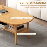 HOMCOM Mesa de Centro de 2 Níveis Moderna com Prateleira Aberta Inferior e Pernas de Madeira de Borracha 120x60x42 cm Madeira(m-5)