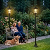 Outsunny Set de 2 Felinare Solare de Grădină 1.86 m, Lămpi de Exterior din Oțel Inoxidabil cu Înălțime Reglabilă, 2 Moduri de Lumină, IP44 Impermeabil pentru Terasă Curte Alei(m-2)