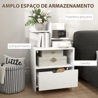 HOMCOM Mesa de Cabeceira de Madeira Moderna com Gaveta e Prateleiras de Armazenamento 45x35x73 cm Branco(m-5)