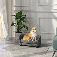 PawHut Canapé pour chien avec coussin doux housse amovible et lavable revêtement en velours néerlandais gris(m-10)