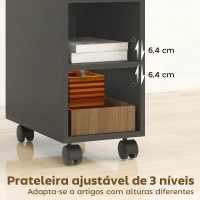 HOMCOM Mesa Auxiliar com Bancada Deslizante e Rodas Mesa Auxiliar com Armazenamento Oculto e Prateleira Ajustável 45x25x70 cm Preto(m-5)