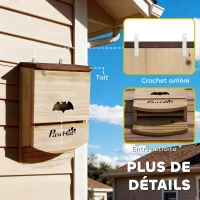 PawHut Lot de 3 Nichoirs Chauve Souris en Bois abri à chauves-souris avec Plateforme Rainurée 23 x 9,5 x 36,5 cm bois naturel(m-7)