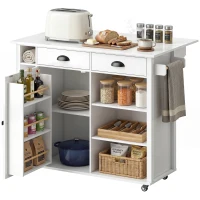 HOMCOM Isola cucina su ruote con piano ribaltabile e portaspezie, 117,5x70x91 cm, Bianco(m-7)