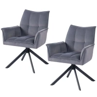 HOMCOM Conjunto de 2 Cadeiras de Refeição Giratórias 360° Estofado Estofamento em Veludo Pés em Aço 63x64x85 cm Cinza(m-11)