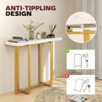 HOMCOM Console Table with Faux Marble Top, 100 cm Narrow Entryway Table with Anti-tipping Device, Steel Frame, White(m-6)