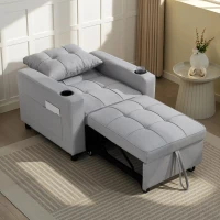 HOMCOM 3-in-1 Single Sofa Bed, Convertible Sleeper Chair Bed - Light Grey(m-12)