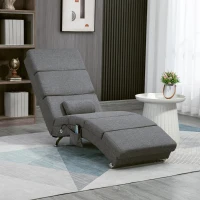 HOMCOM Fauteuil relax salon fauteuil de massage et chauffage meridienne avec télécommande et oreiller, tissu effet lin, gris(m-10)