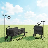 Outsunny Carrello da Giardino 72L Pieghevole con Manico Regolabile, in Acciaio e Tessuto Oxford, 114x46x92 cm, Nero(m-3)