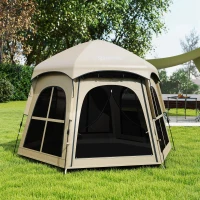 Outsunny Pop Up Tent 3000mm Waterproof Instant Camping Tent 3-4 Person with 2 Doors 4 Windows Khaki(m-9)