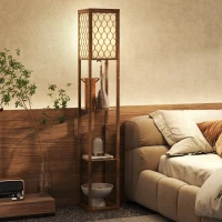 HOMCOM Three-Shelf Standing Lamp - Rustic Brown/White(m-2)