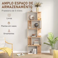 HOMCOM Estante para Livros Estante Alta de Parede com 5 Níveis em Forma de S Desenho Moderno 60x24x184,5 cm Madeira(m-4)
