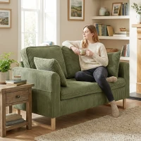 HOMCOM 2 Seater Sofa, 140 cm Loveseat Sofa with Spring Cushions, Metal Legs, 2 Pillows, Dark Green(m-2)