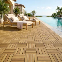 Outsunny Plăci pentru terasă 31x31cm 10 buc. / 0,91m² Plăci cu sistem click din lemn de acacia pentru terasă și balcon, lemn natural(m-5)