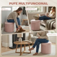 HOMCOM Puff de Arrumação Banco de Arrumação Dobrável 35 L 38x38x38 cm Estofado em Veludo Baú de Arrumação Redondo Rosa(m-7)