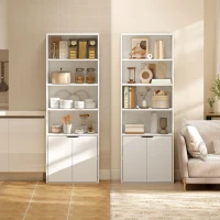 HOMCOM 6-Tier Tall Bookcase, Bookshelf with 4 Open Shelves and Double Door Storage Cabinet, Freestanding Display Rack for Living Room, Bedroom, Home Office, Study, 59 x 29 x 180cm, White(m-7)