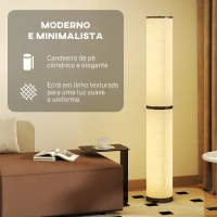 HOMCOM Candeeiro de Pé Moderno Candeeiro de Sala com Brilho Temperaturas de Cor Ajustáveis 3000K-6000K Controle Remoto Magnético Temporizador para Quarto Escritório Decoração Ø20x135 cm Bege(m-5)