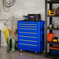 DURHAND Carrinho de Ferramentas com 7 Gavetas Carrinho de Oficina com Fechadura Pega 2 Rodas com Travão 69x33x75 cm Azul(m-4)